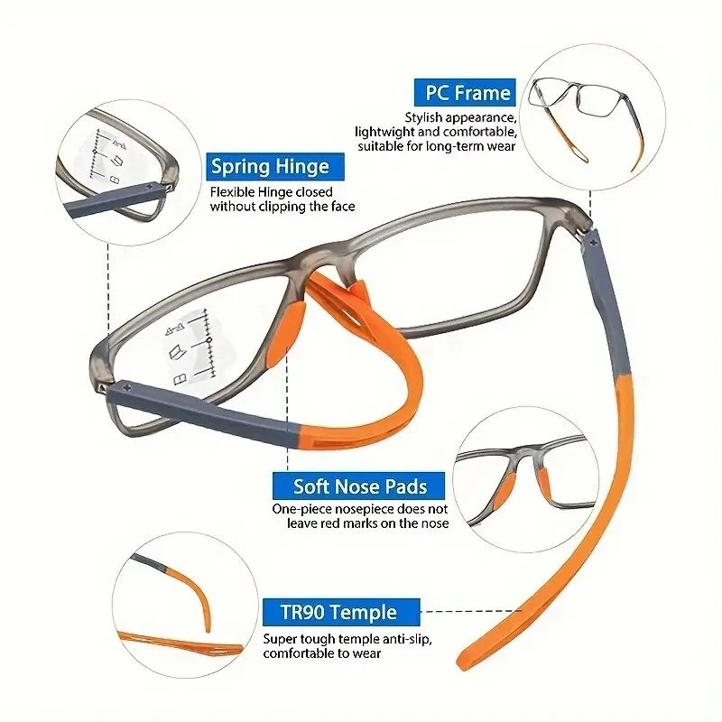 (image for) TR90 Reading Glasses Anti-blue Light High Definition Presbyopia Eyeglasses Men's Hyperopia Optical Eyewear Ultralight Sport Non-slip Eyeglasses Diopters To +3.5